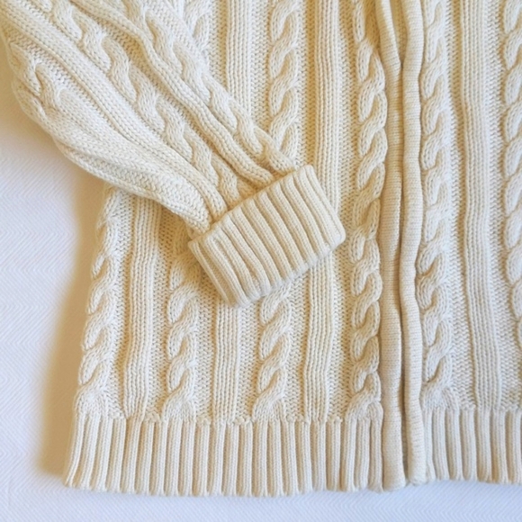 land's end kids cream cable knit zip-up cardigan hoodie sweater size 4 unisex - Picture 3 of 8